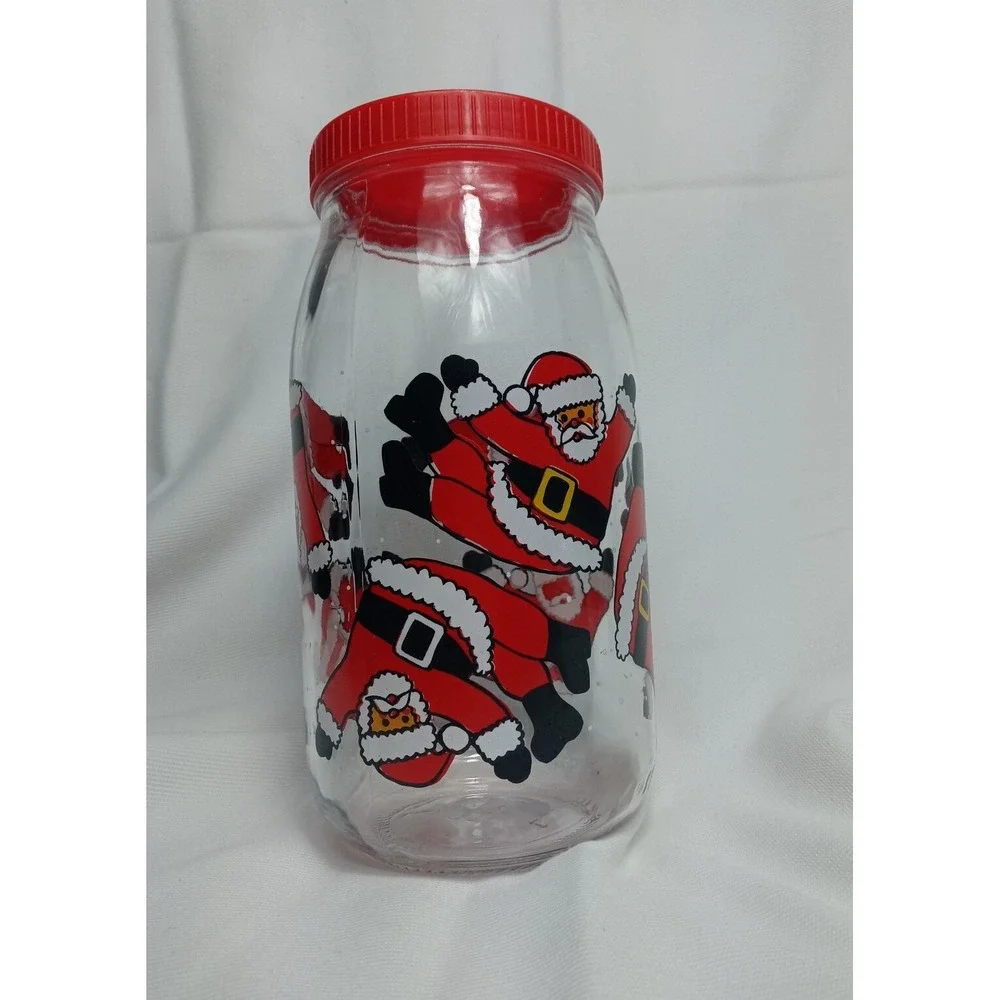 Santa Claus Christmas Cookie Jar Glass Canister Tumbling Santa 2L France Vintage